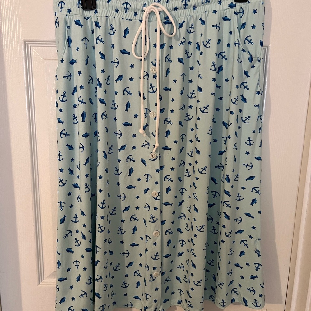 LuLaRoe Marsha Blue Nautical Print Skirt